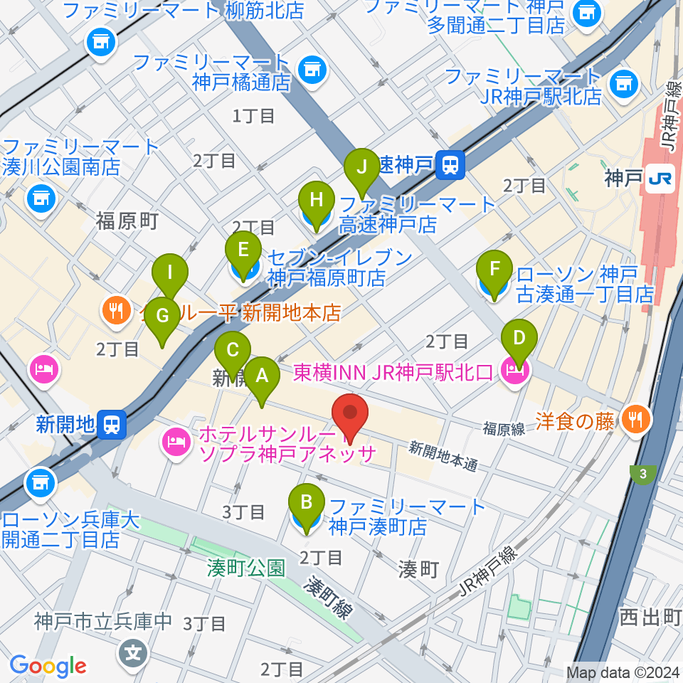 新開地アートひろば周辺のコンビニエンスストア一覧地図