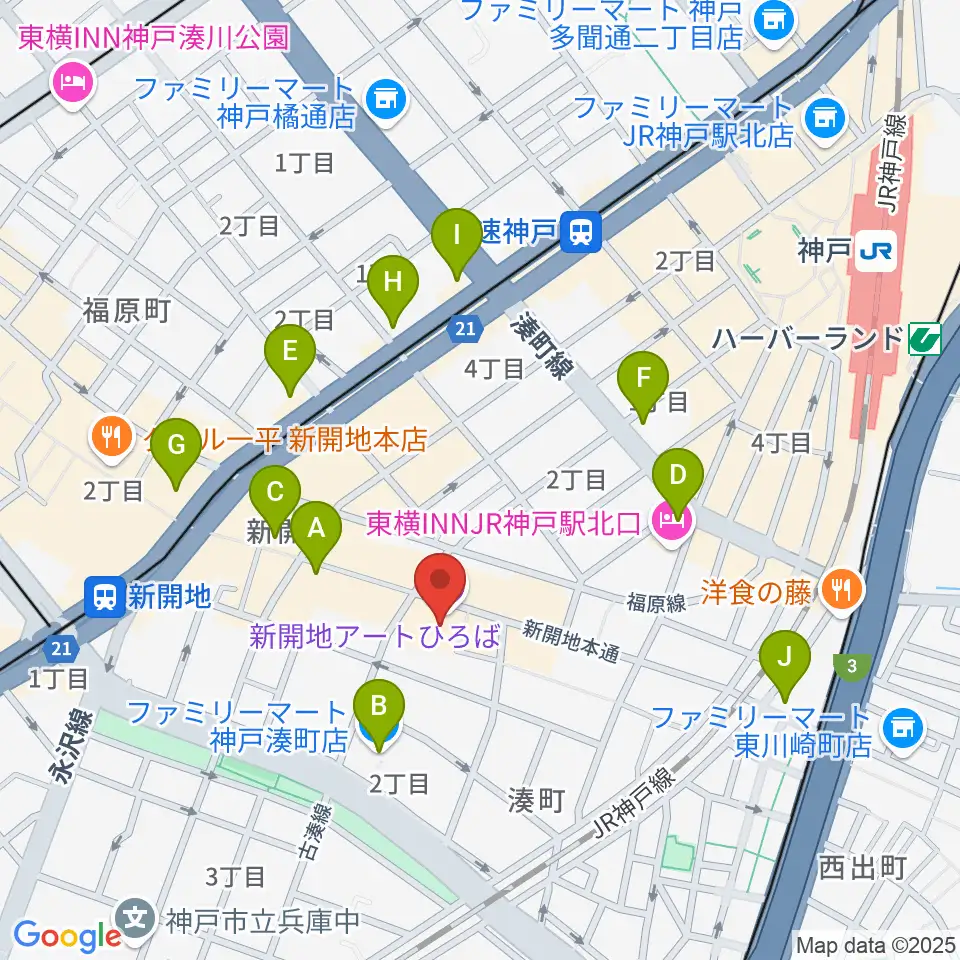 新開地アートひろば周辺のコンビニエンスストア一覧地図
