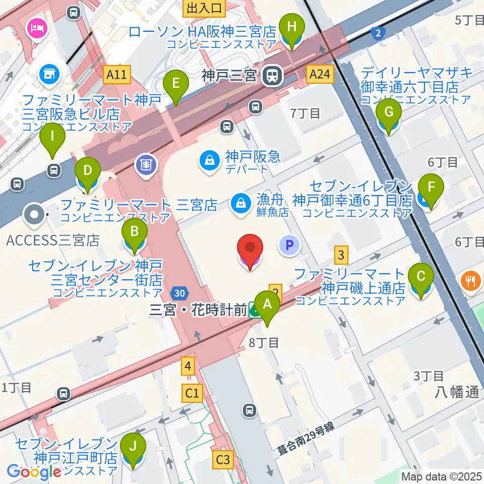 神戸国際会館こくさいホール周辺のコンビニエンスストア一覧地図
