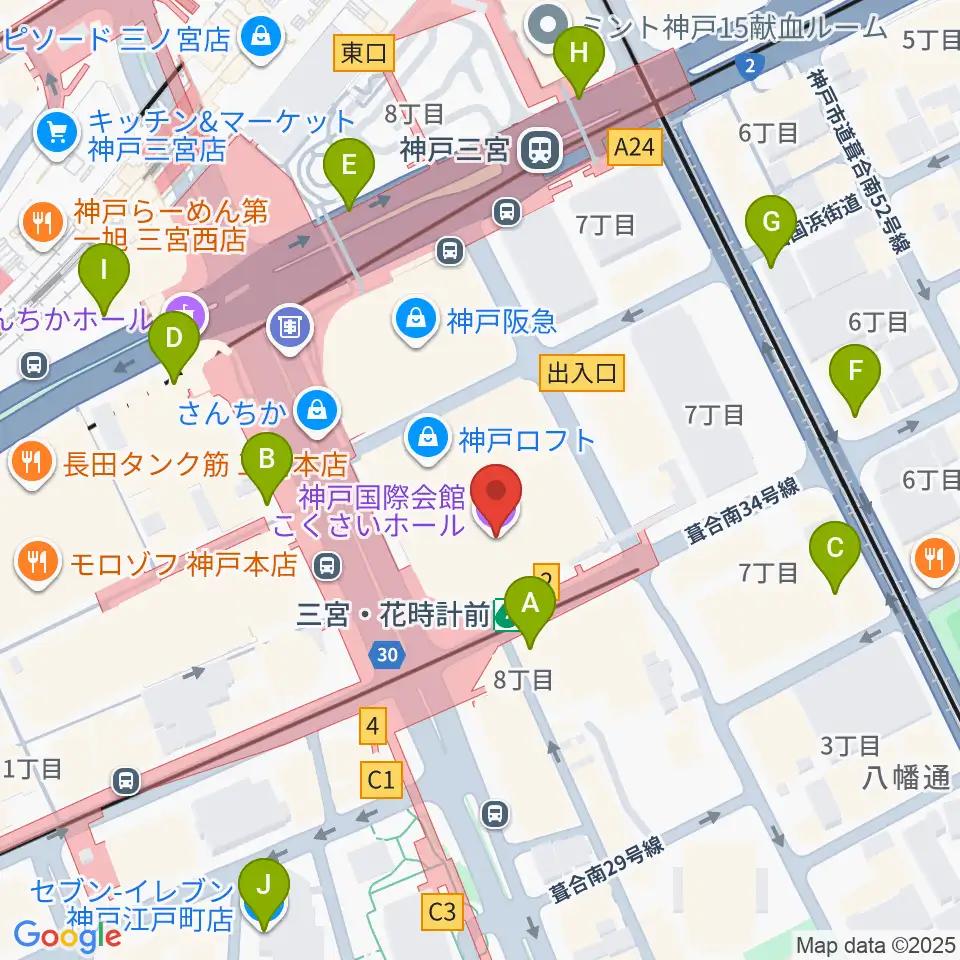 神戸国際会館こくさいホール周辺のコンビニエンスストア一覧地図