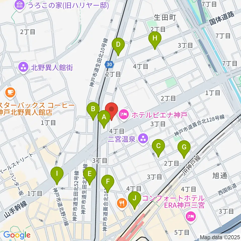 神戸三宮CASHBOX周辺のコンビニエンスストア一覧地図