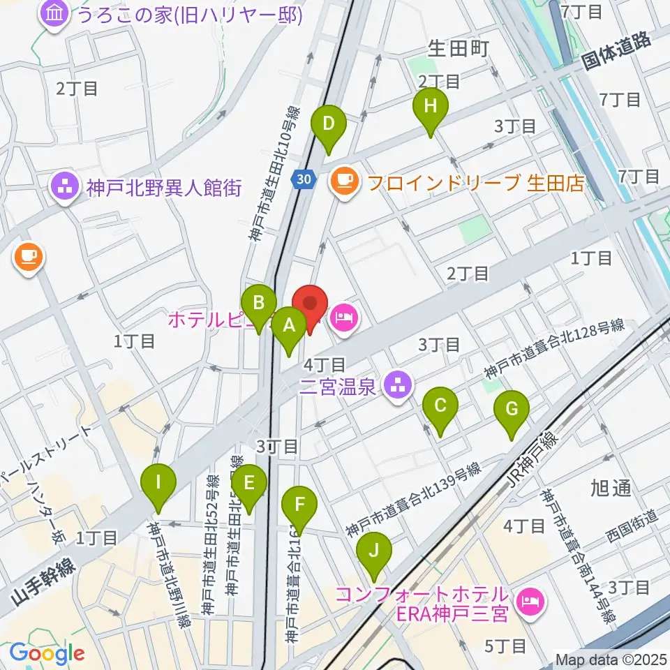 神戸三宮CASHBOX周辺のコンビニエンスストア一覧地図