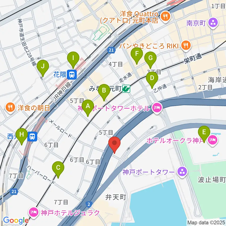 神戸ジェームスブルースランド周辺のコンビニエンスストア一覧地図