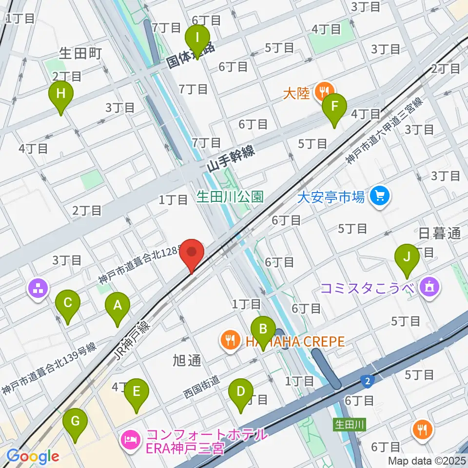 神戸三宮KINGSX周辺のコンビニエンスストア一覧地図