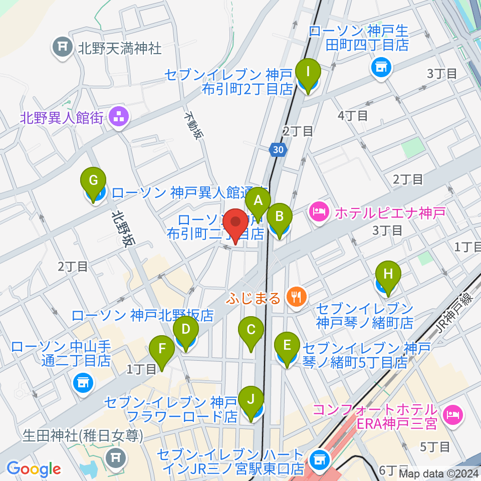 神戸ホンキートンク周辺のコンビニエンスストア一覧地図