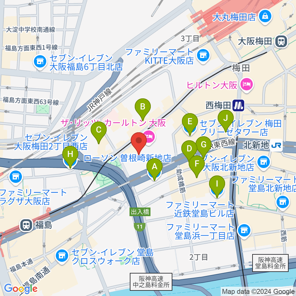 ハービスHALL周辺のコンビニエンスストア一覧地図