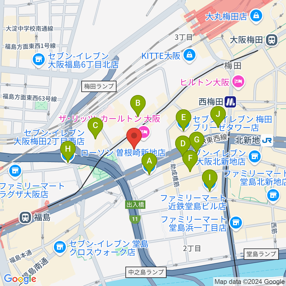 ハービスHALL周辺のコンビニエンスストア一覧地図