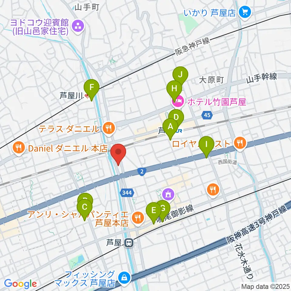 ルネサンスクラシックス芦屋ルナ・ホール周辺のコンビニエンスストア一覧地図