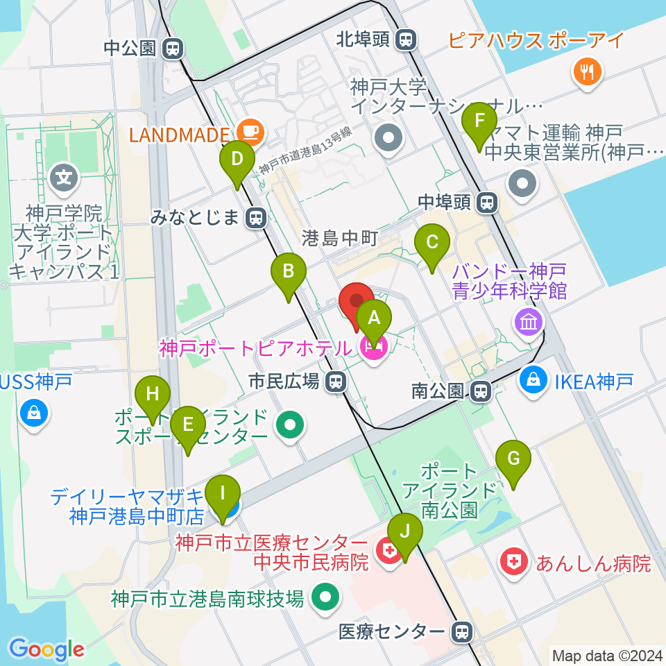 神戸国際会議場周辺のコンビニエンスストア一覧地図