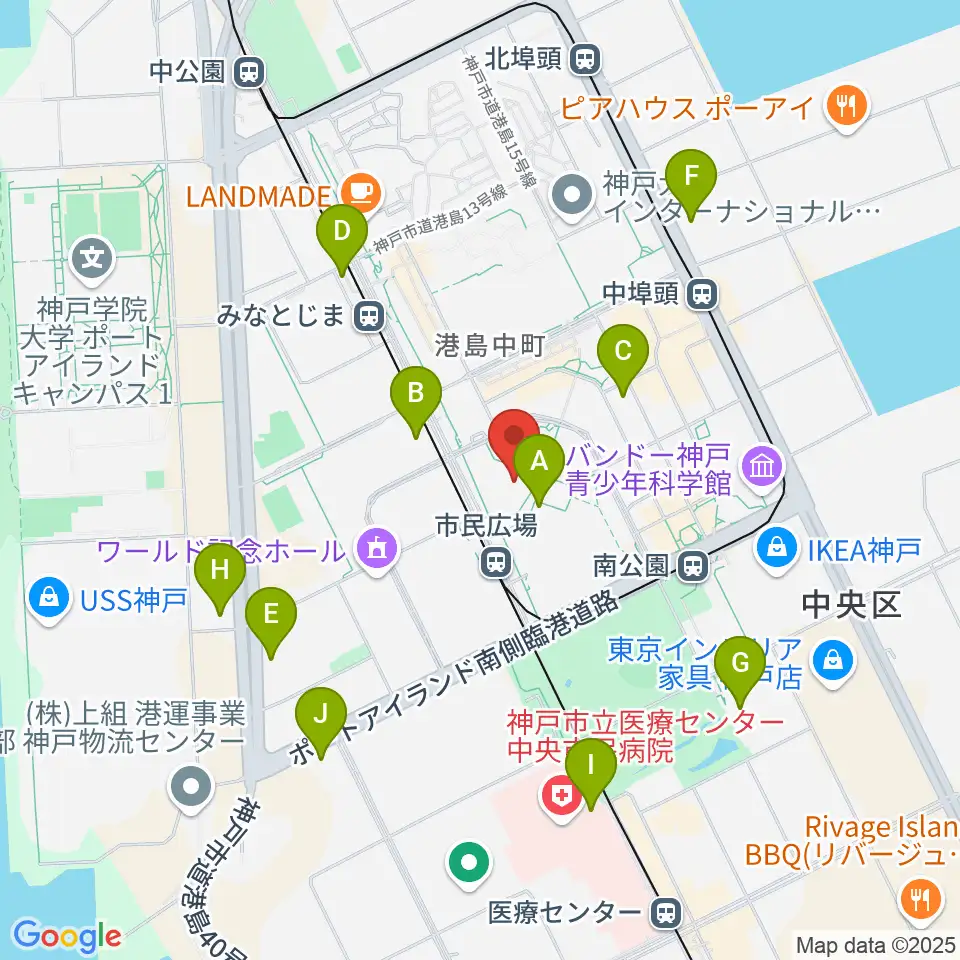 神戸国際会議場周辺のコンビニエンスストア一覧地図