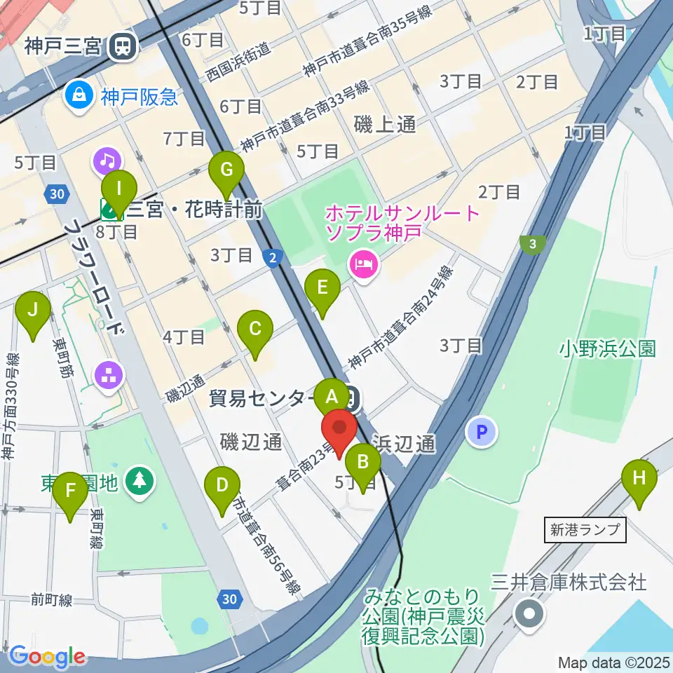 神戸サンボーホール周辺のコンビニエンスストア一覧地図