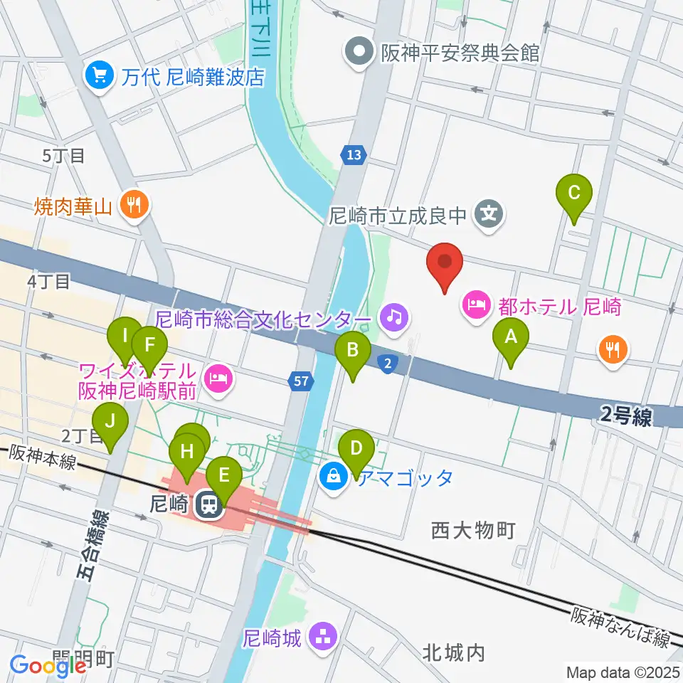 尼崎市総合文化センター周辺のコンビニエンスストア一覧地図