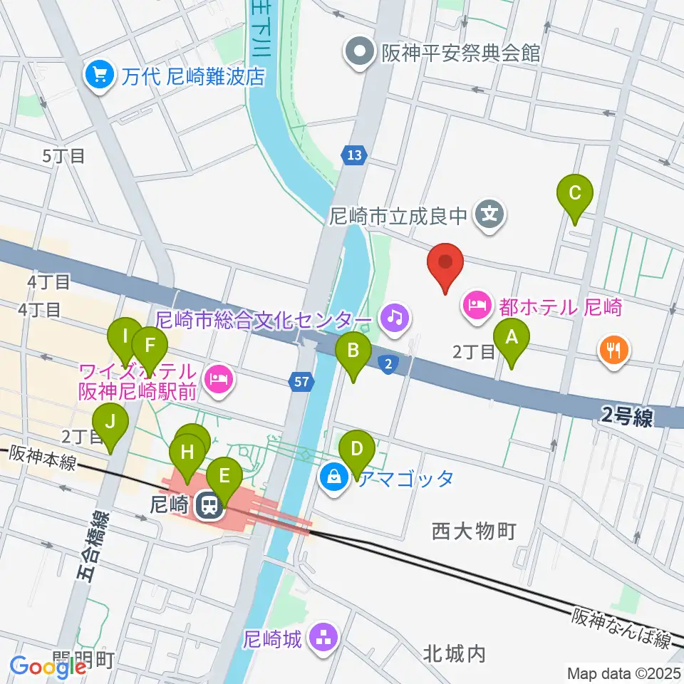 尼崎市総合文化センター周辺のコンビニエンスストア一覧地図