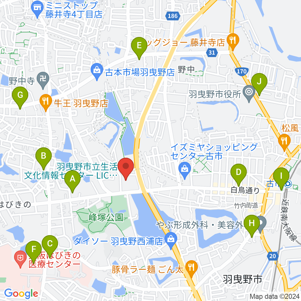 LICはびきの周辺のコンビニエンスストア一覧地図