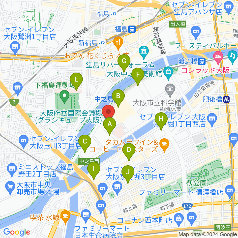 グランキューブ大阪周辺のコンビニエンスストア一覧地図