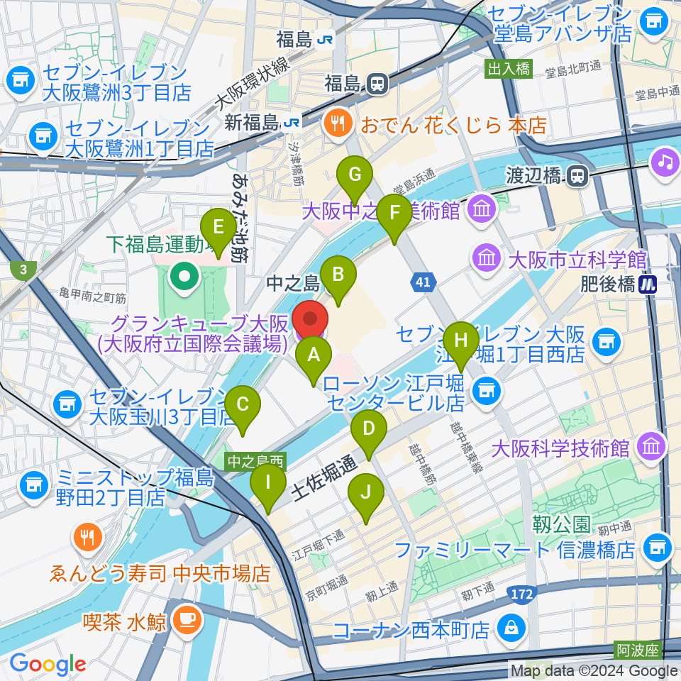 グランキューブ大阪周辺のコンビニエンスストア一覧地図