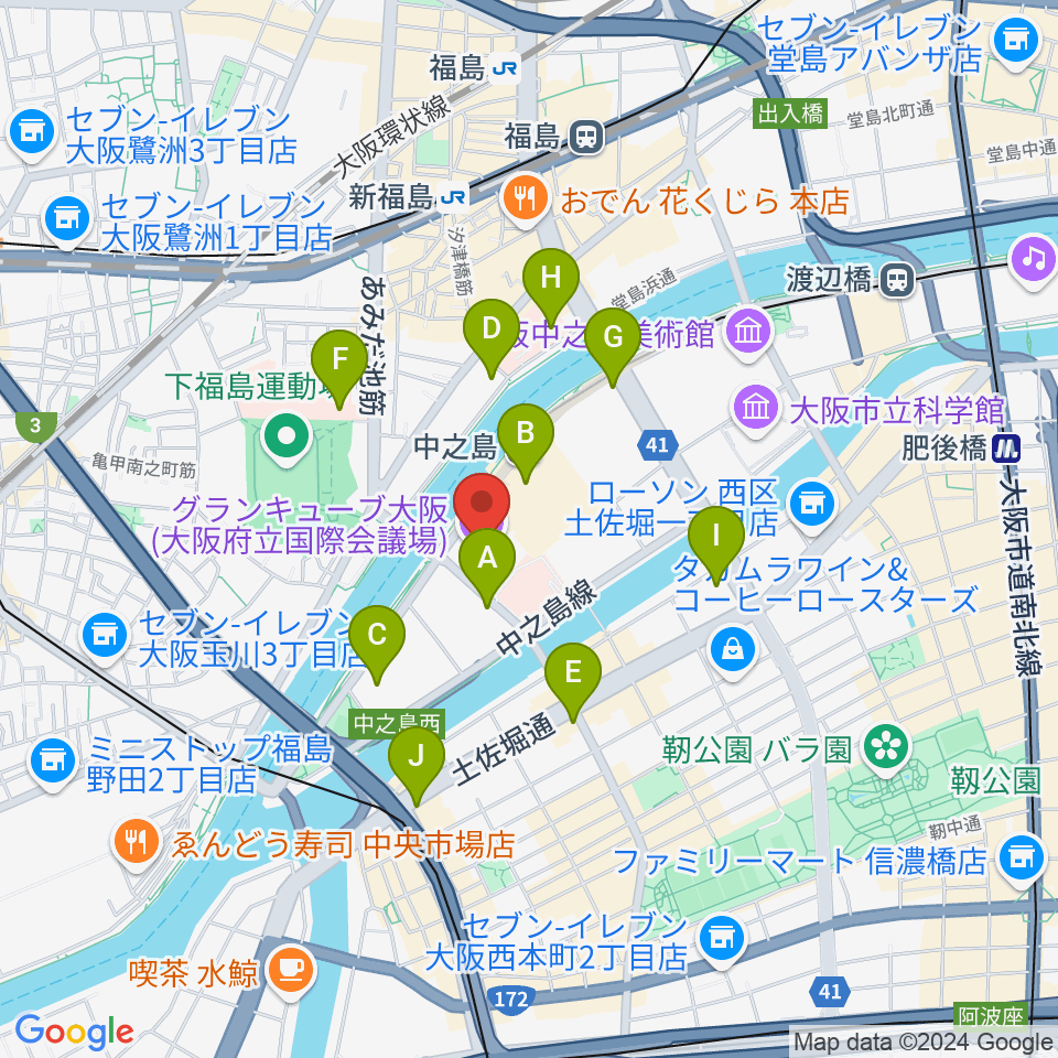 グランキューブ大阪周辺のコンビニエンスストア一覧地図