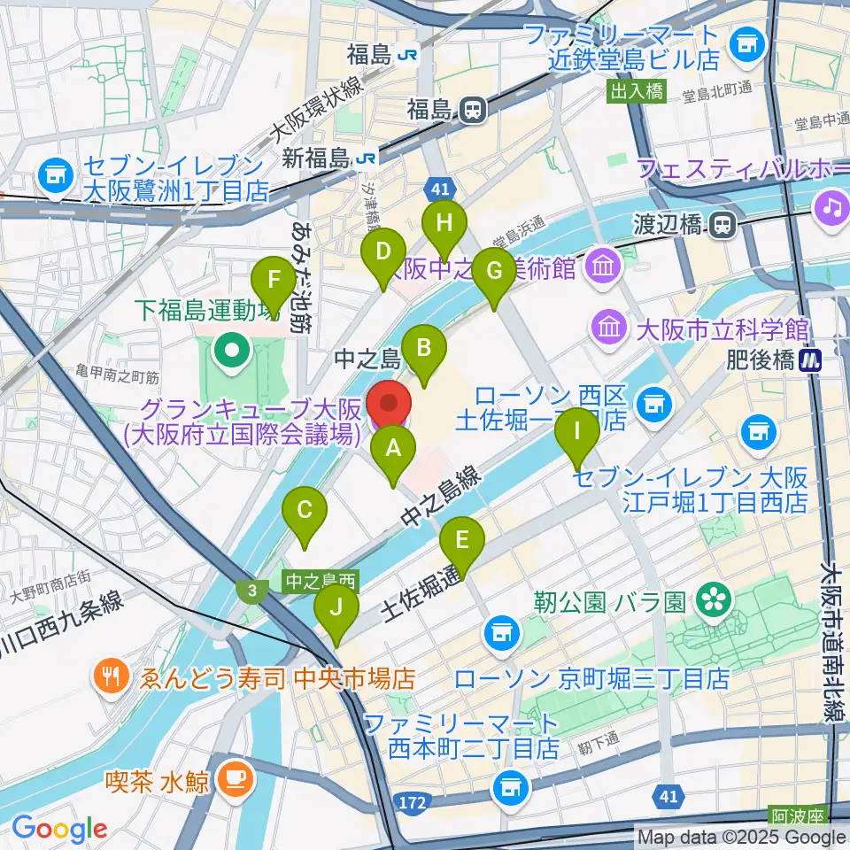 グランキューブ大阪周辺のコンビニエンスストア一覧地図