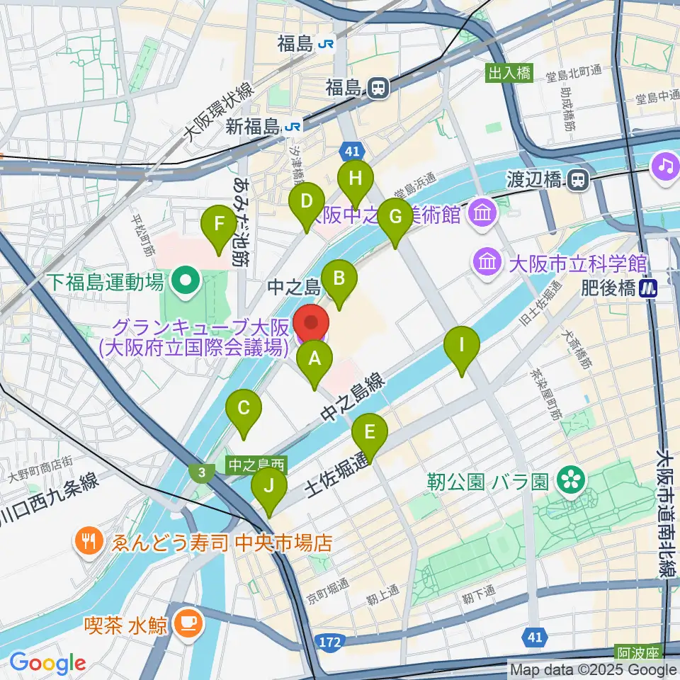 グランキューブ大阪周辺のコンビニエンスストア一覧地図