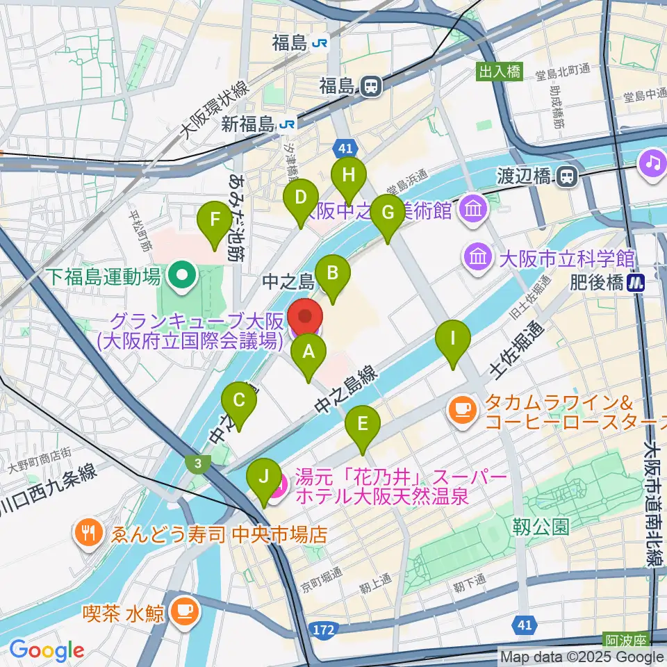 グランキューブ大阪周辺のコンビニエンスストア一覧地図