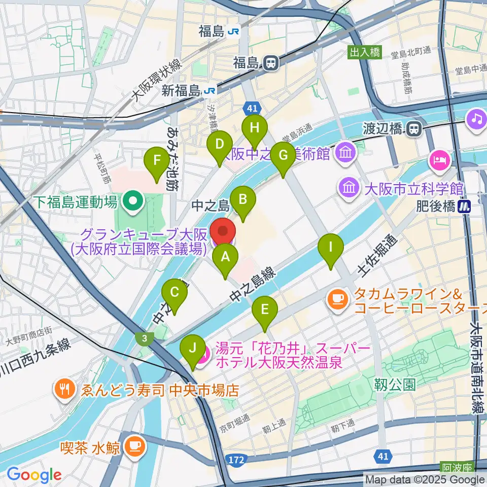 グランキューブ大阪周辺のコンビニエンスストア一覧地図