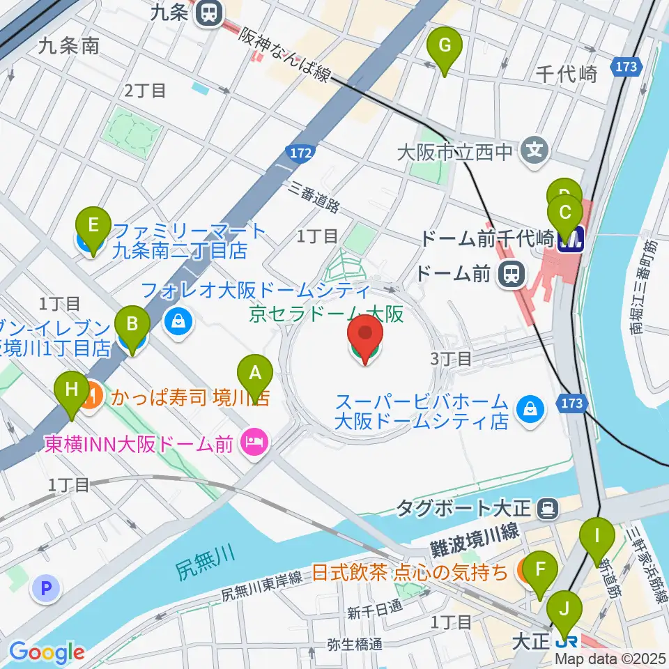 京セラドーム大阪周辺のコンビニエンスストア一覧地図