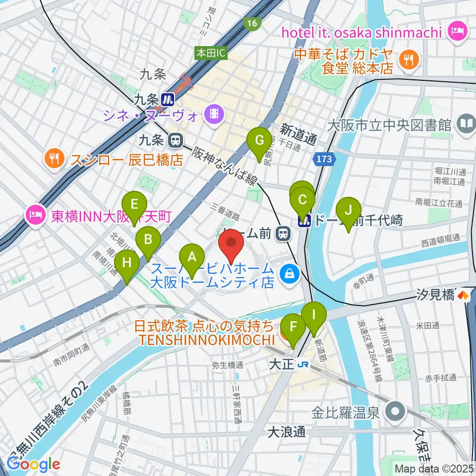 京セラドーム大阪周辺のコンビニエンスストア一覧地図