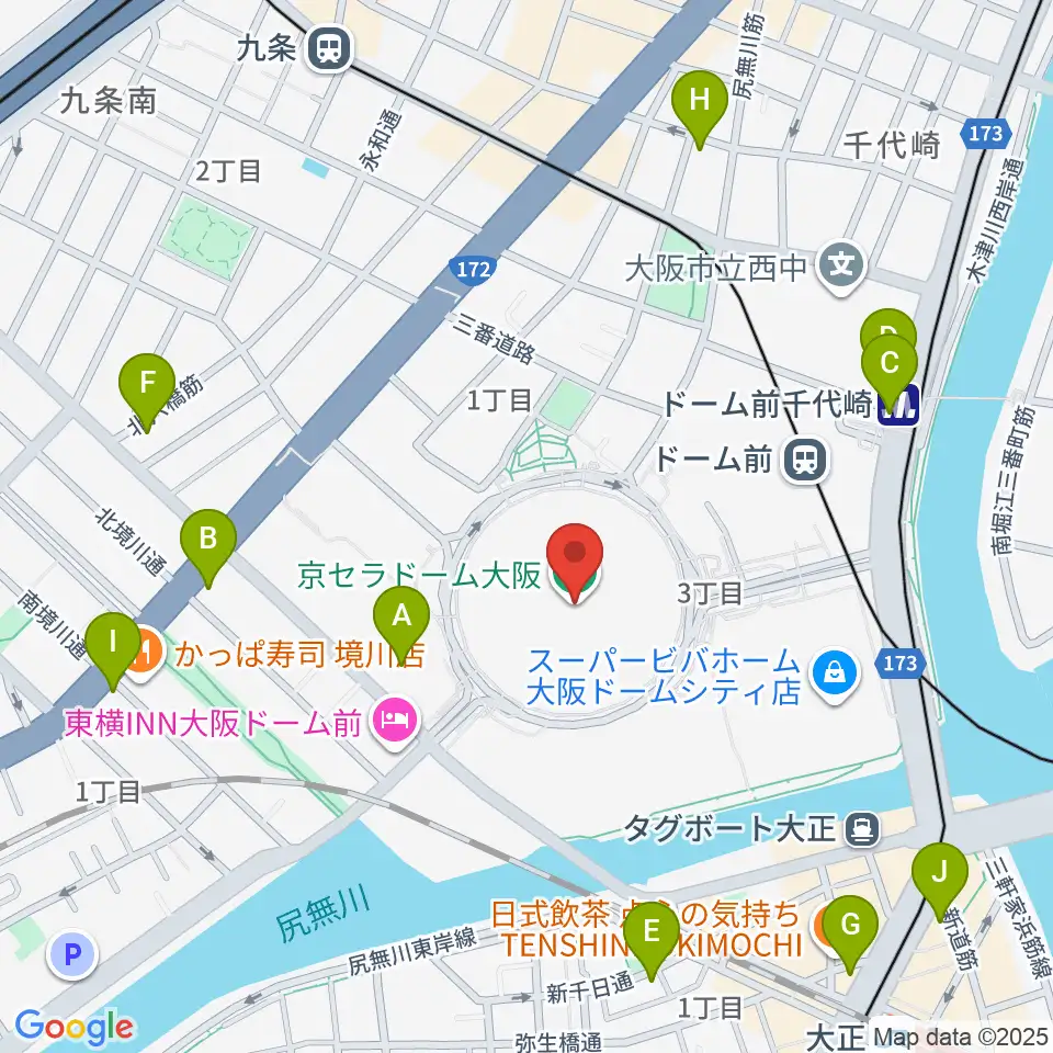 京セラドーム大阪周辺のコンビニエンスストア一覧地図