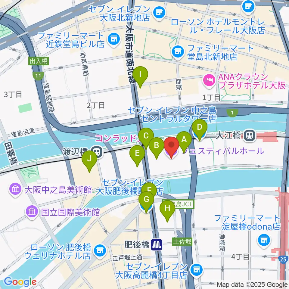 フェスティバルホール周辺のコンビニエンスストア一覧地図