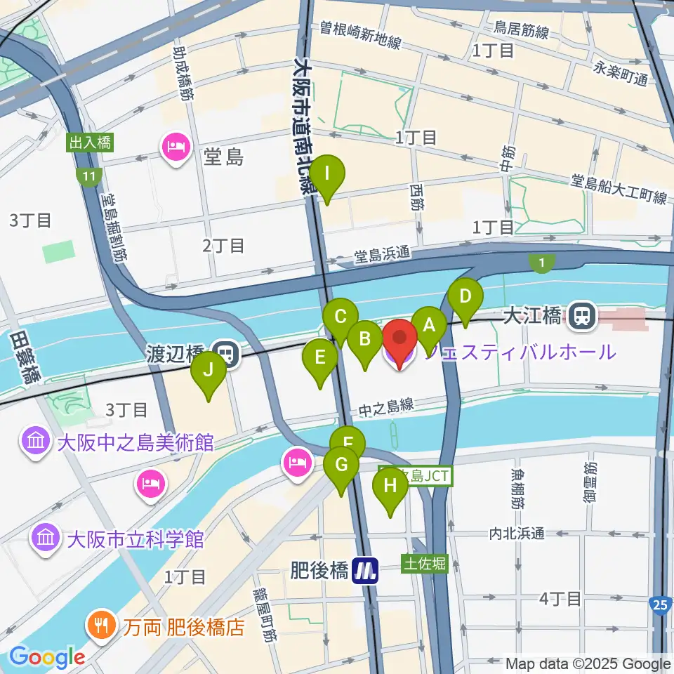 フェスティバルホール周辺のコンビニエンスストア一覧地図