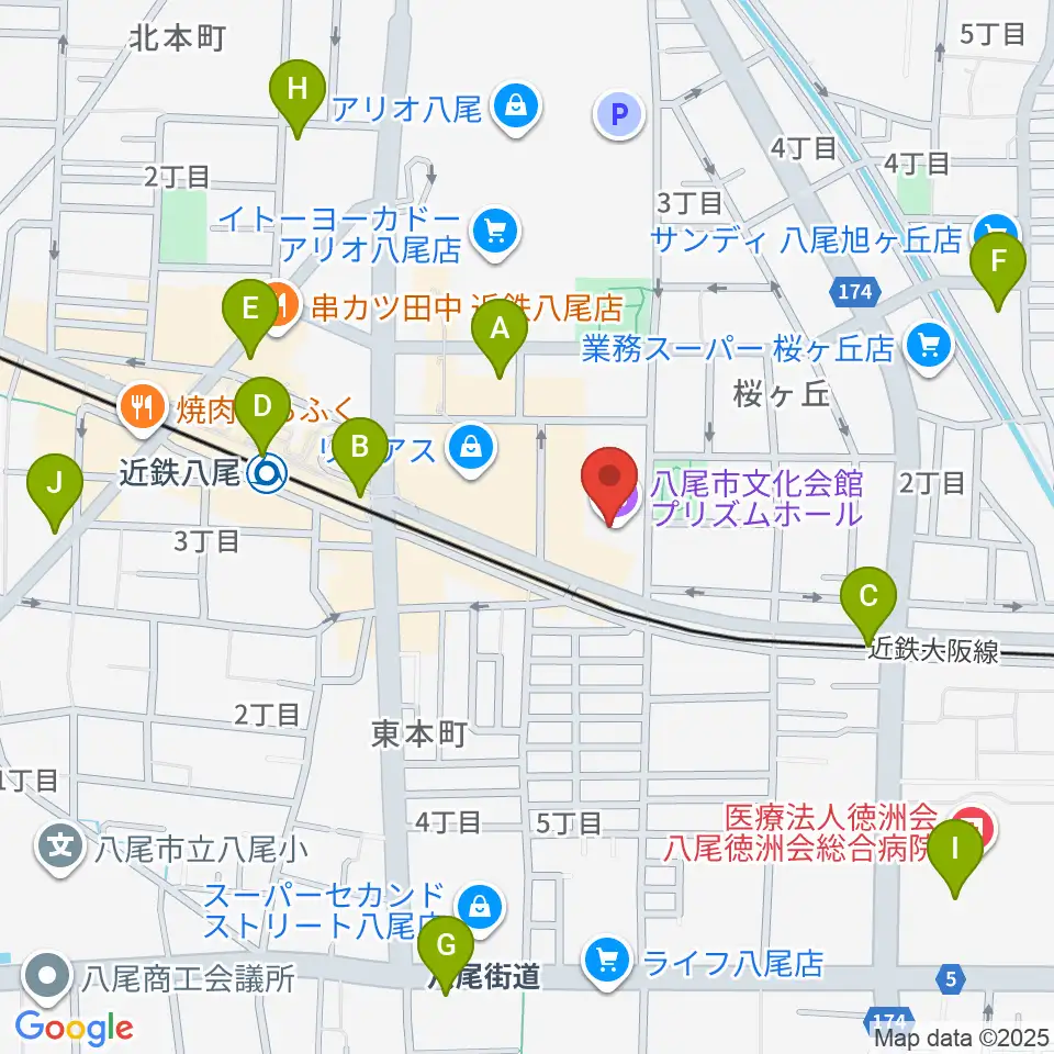 八尾市文化会館プリズムホール周辺のコンビニエンスストア一覧地図