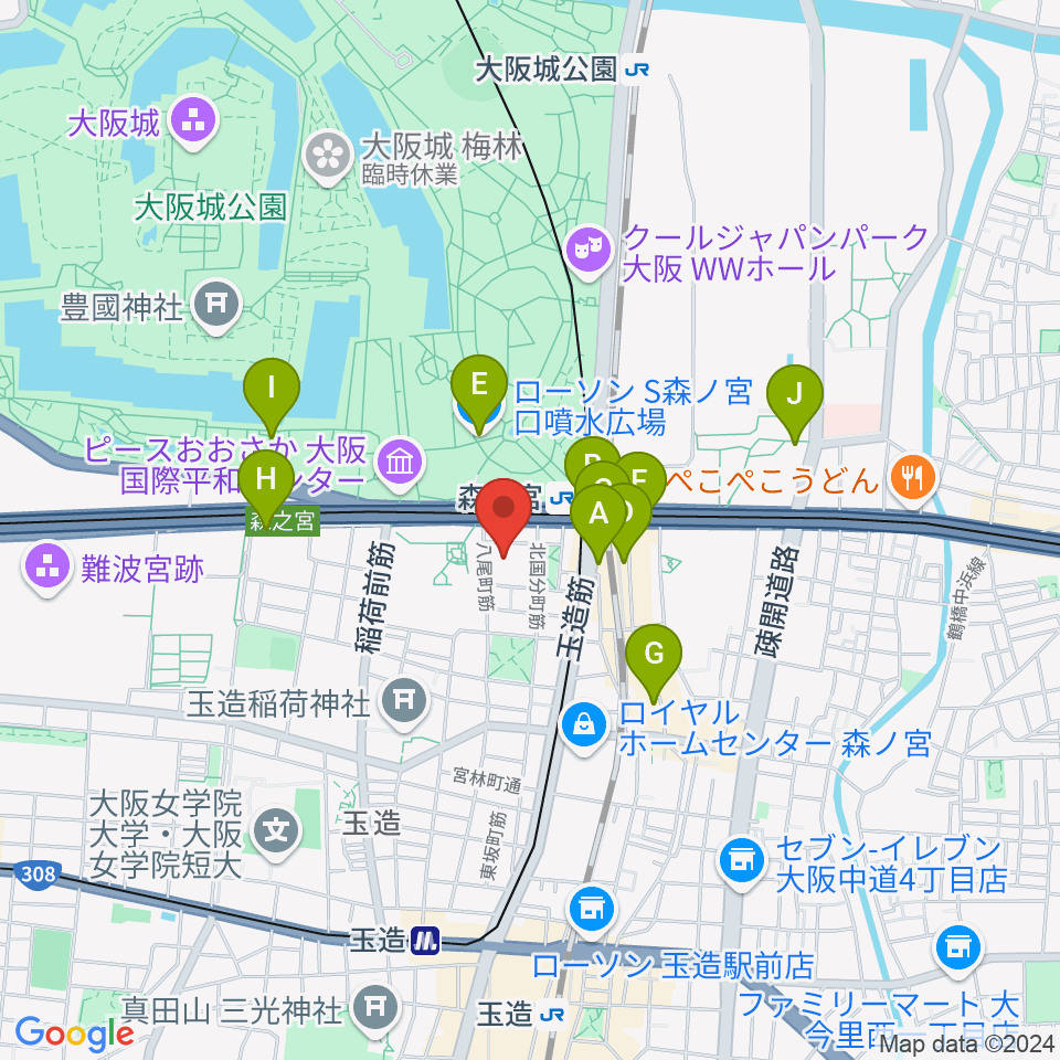 森ノ宮ピロティホール周辺のコンビニエンスストア一覧地図