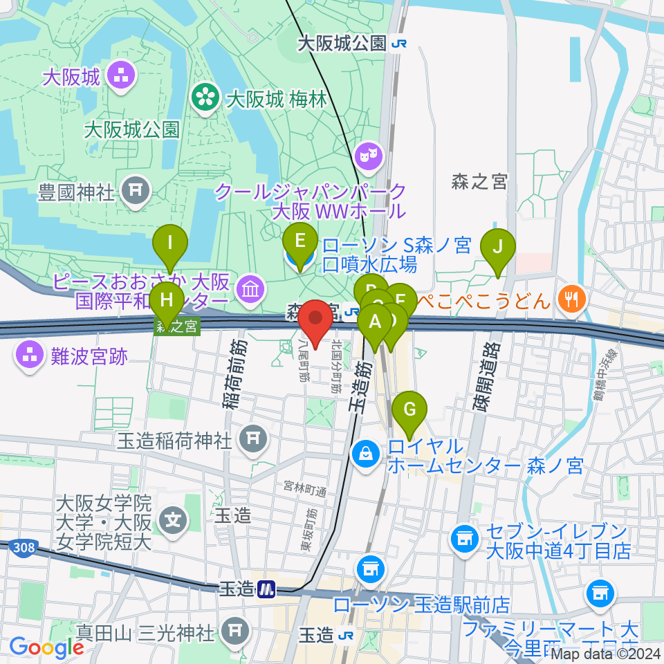 森ノ宮ピロティホール周辺のコンビニエンスストア一覧地図