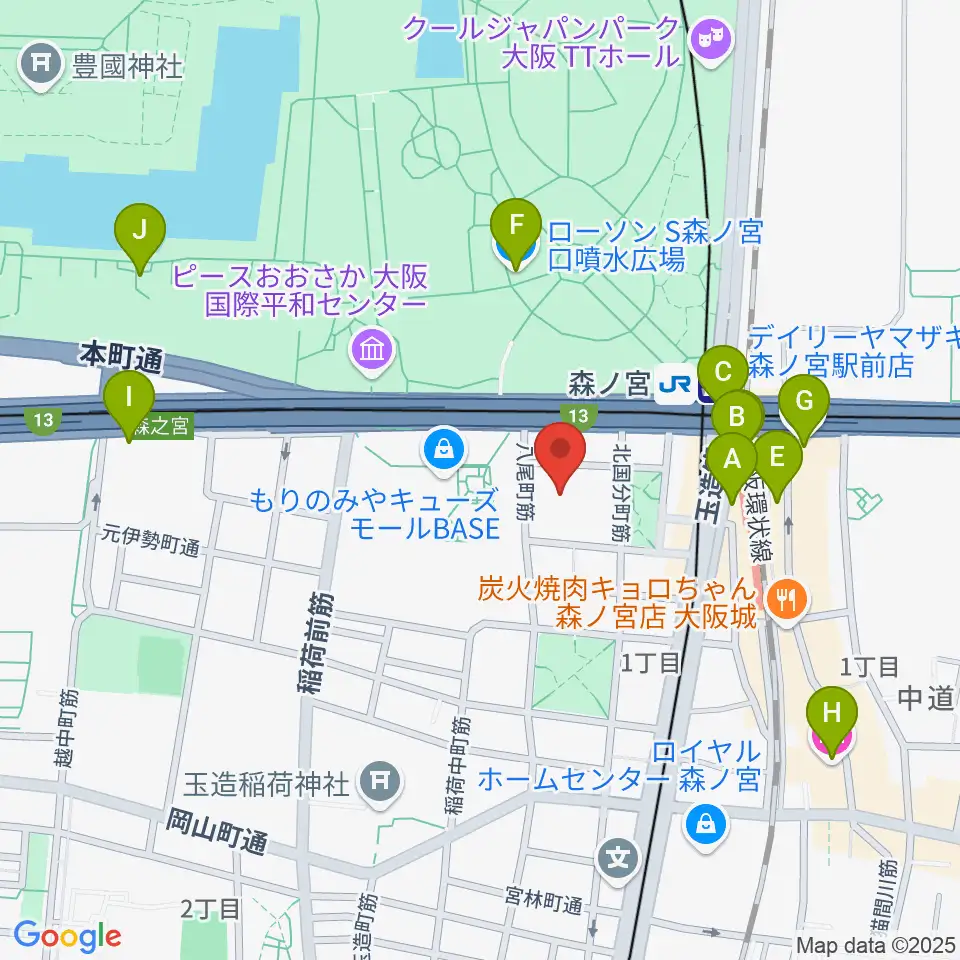 森ノ宮ピロティホール周辺のコンビニエンスストア一覧地図