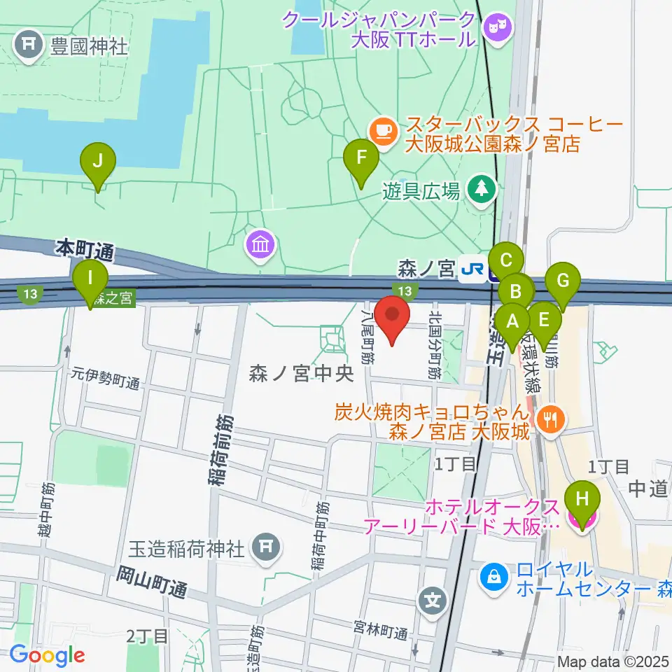 森ノ宮ピロティホール周辺のコンビニエンスストア一覧地図