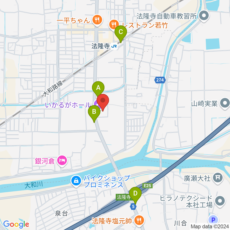 いかるがホール周辺のコンビニエンスストア一覧地図