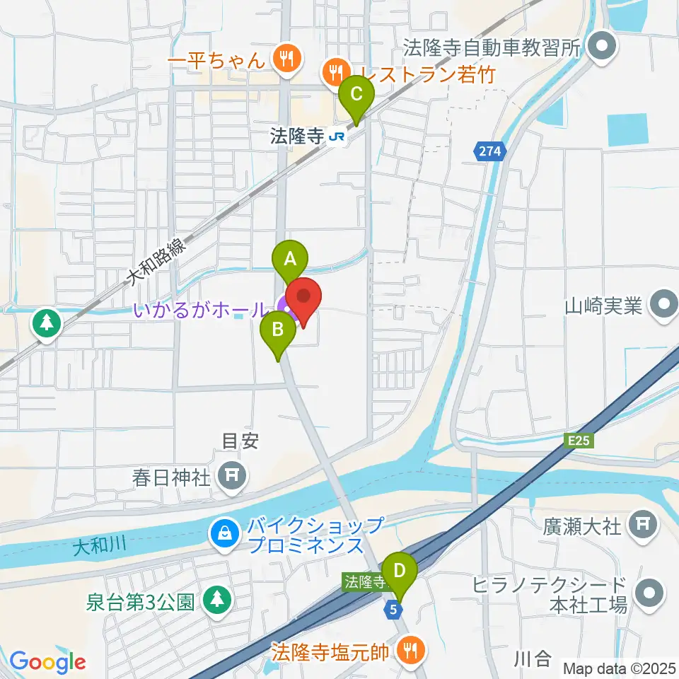 いかるがホール周辺のコンビニエンスストア一覧地図