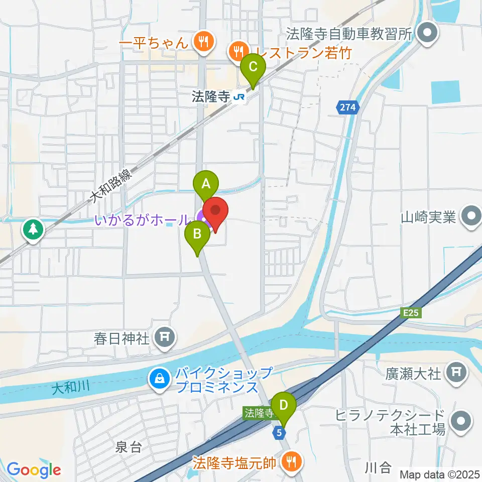 いかるがホール周辺のコンビニエンスストア一覧地図