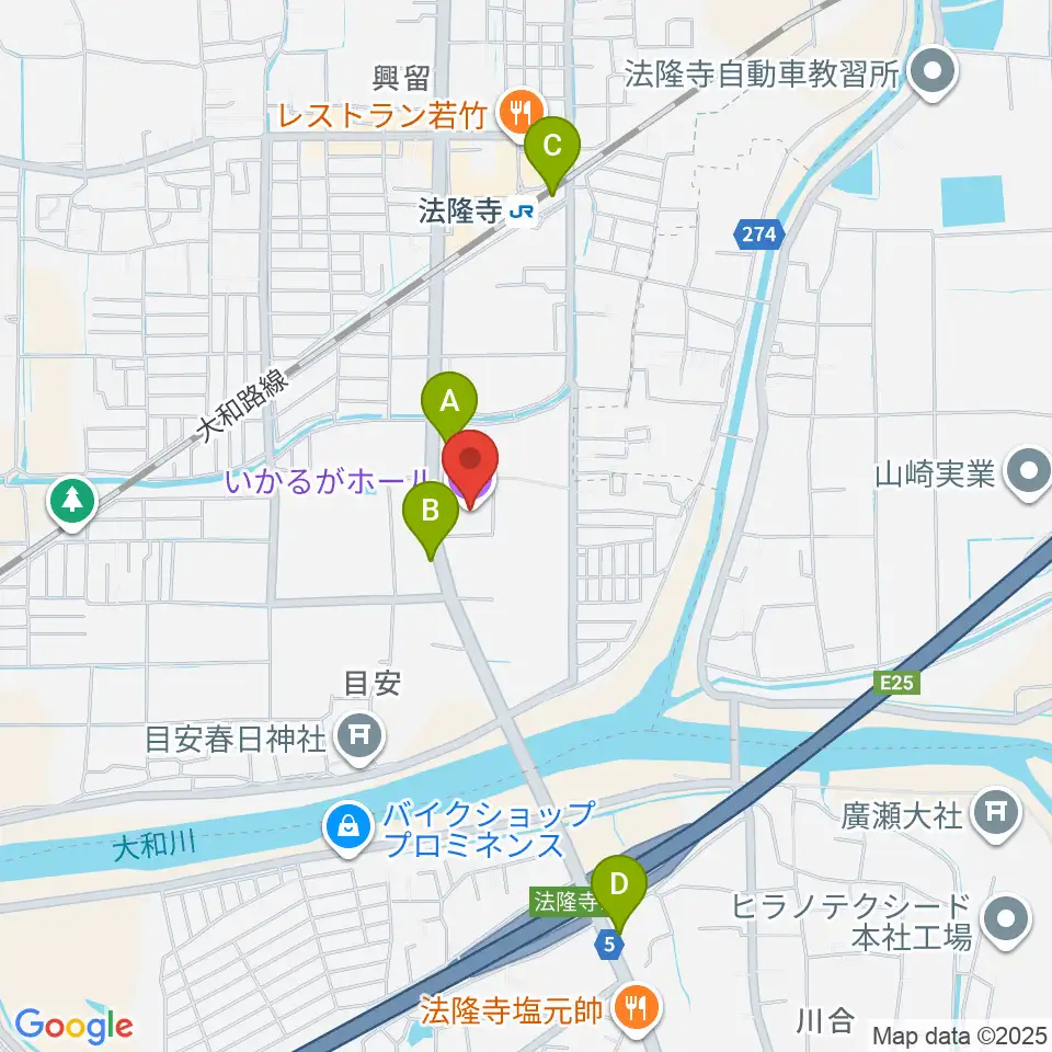 いかるがホール周辺のコンビニエンスストア一覧地図