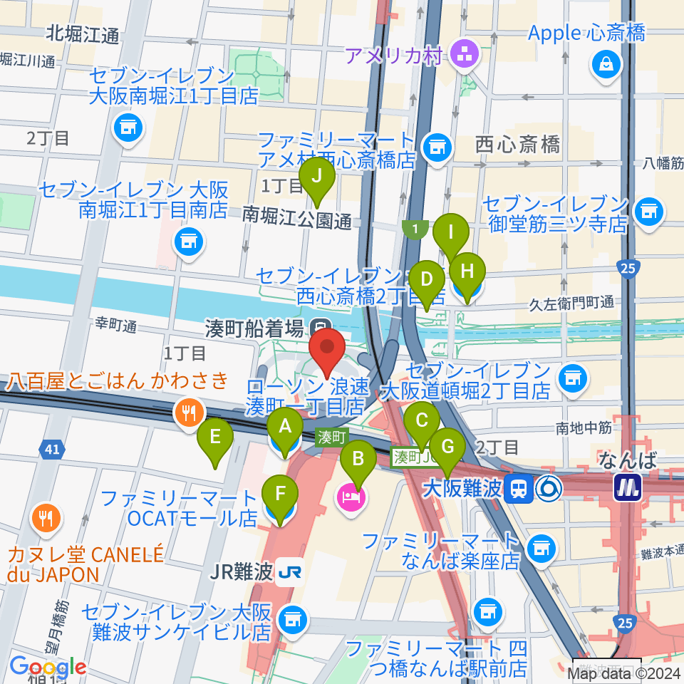 なんばハッチ周辺のコンビニエンスストア一覧地図