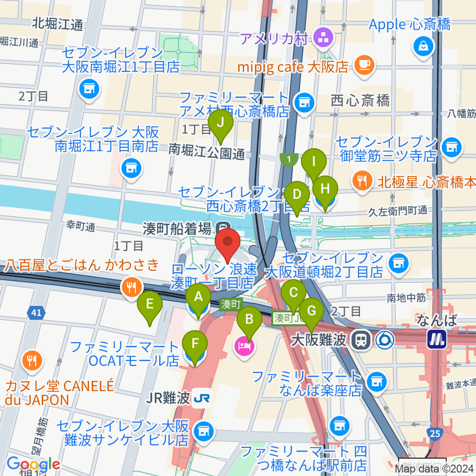 なんばハッチ周辺のコンビニエンスストア一覧地図