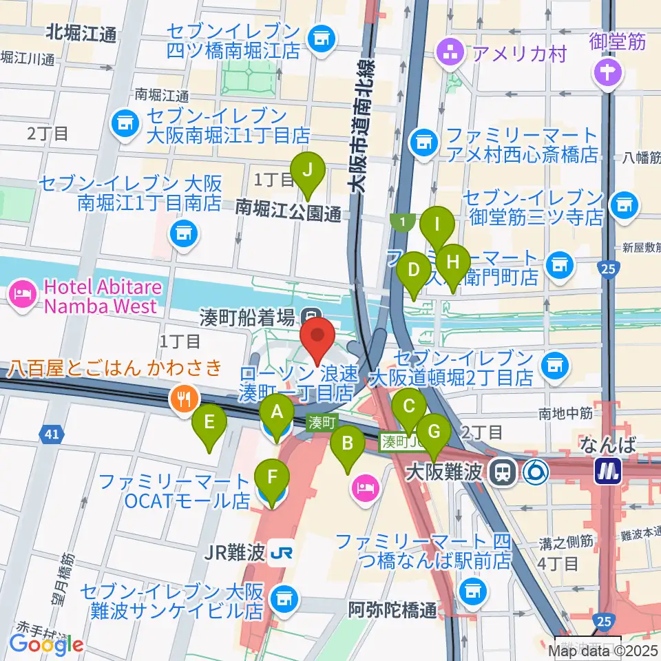 なんばハッチ周辺のコンビニエンスストア一覧地図