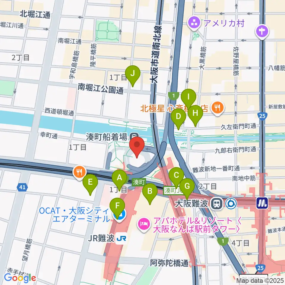 なんばハッチ周辺のコンビニエンスストア一覧地図