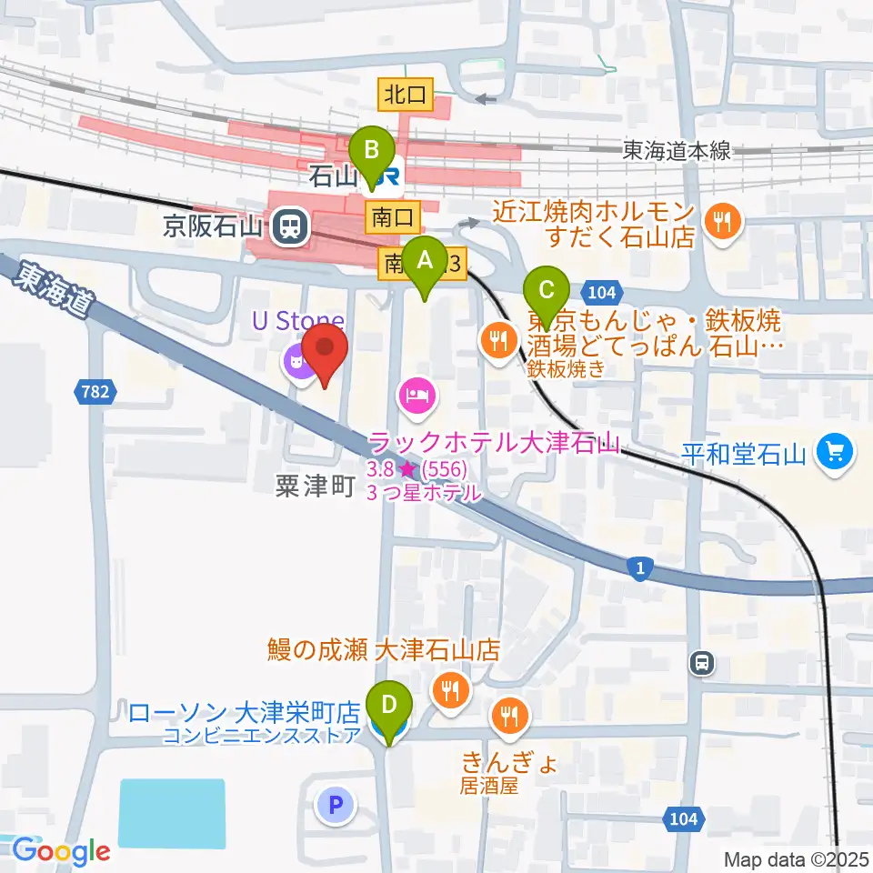滋賀ユーストン周辺のコンビニエンスストア一覧地図