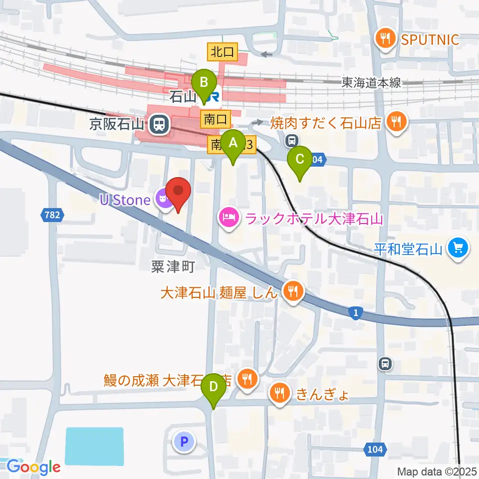 滋賀ユーストン周辺のコンビニエンスストア一覧地図
