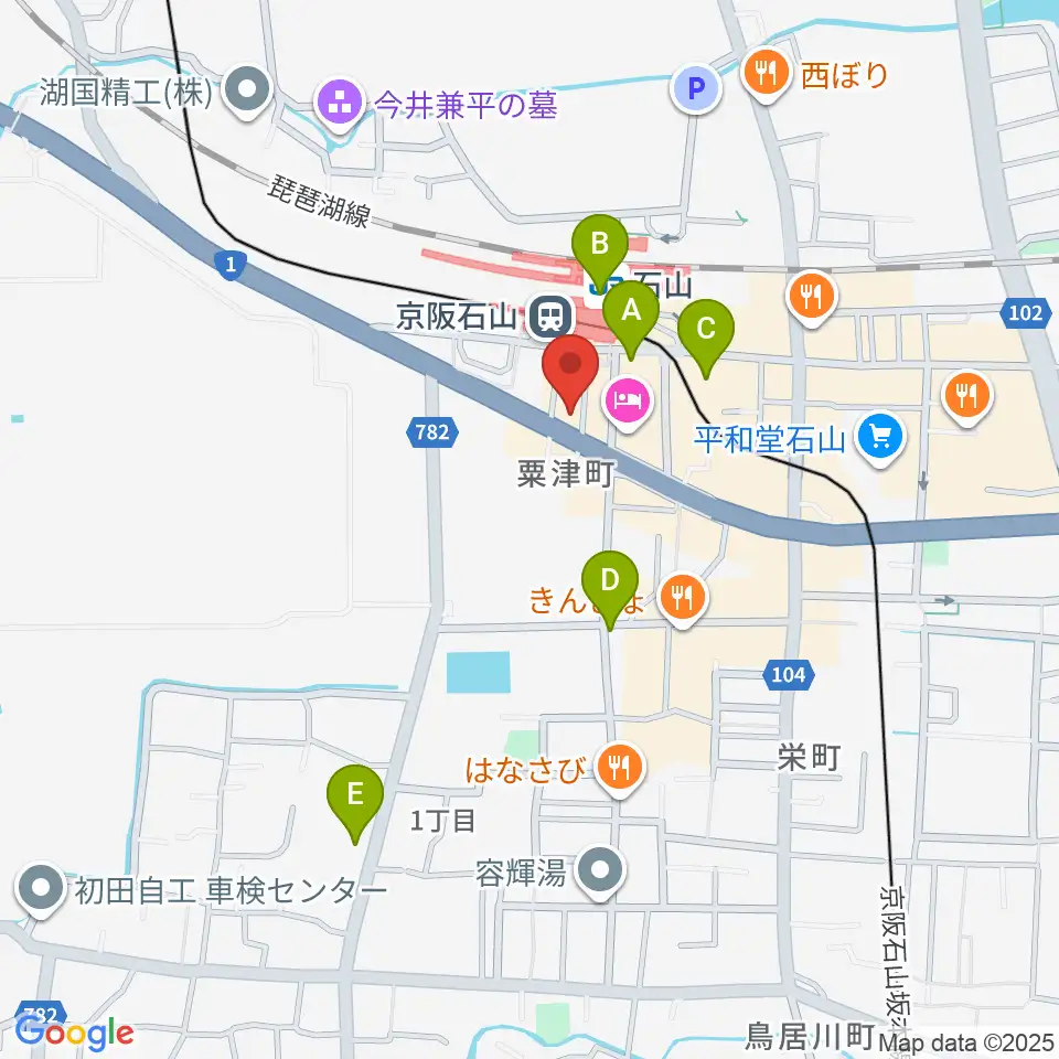 滋賀ユーストン周辺のコンビニエンスストア一覧地図