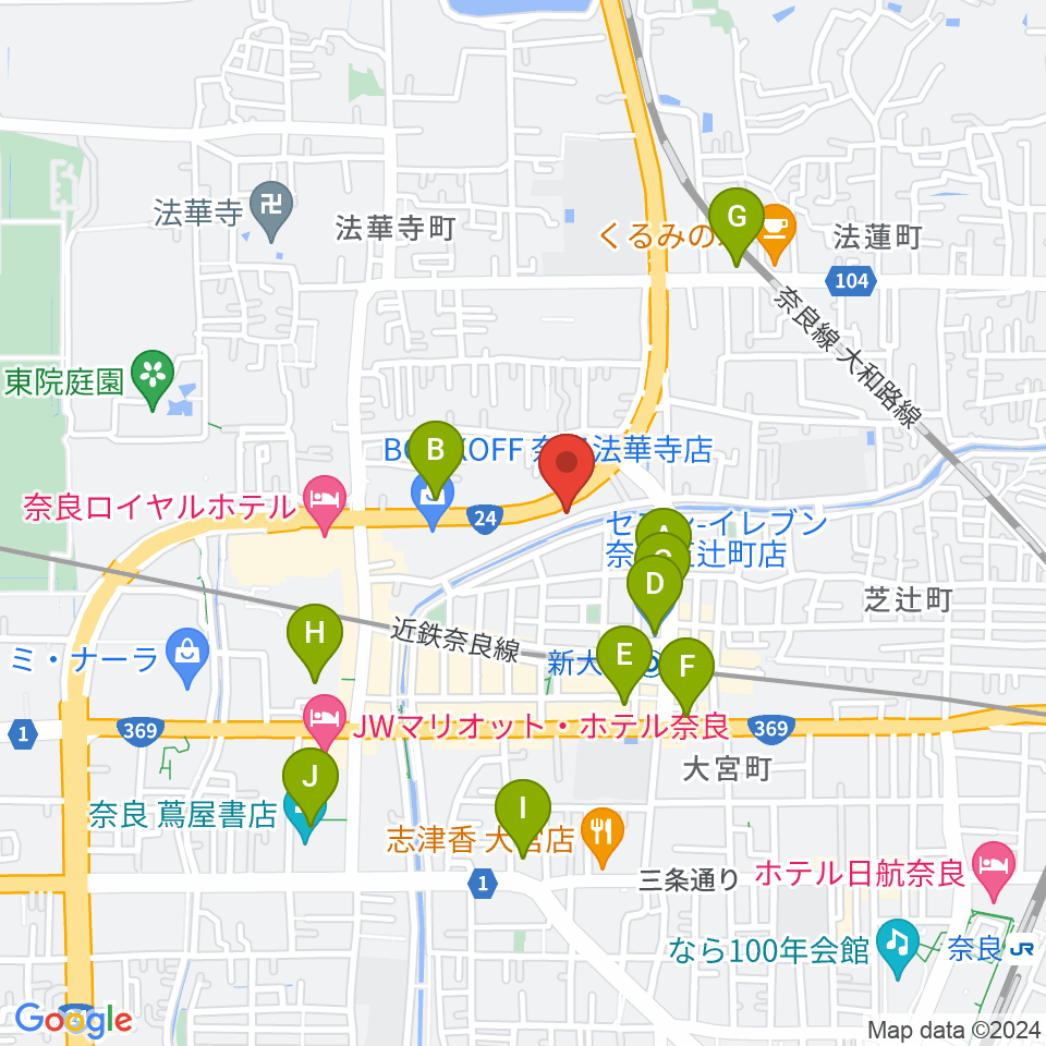 奈良ネバーランド周辺のコンビニエンスストア一覧地図