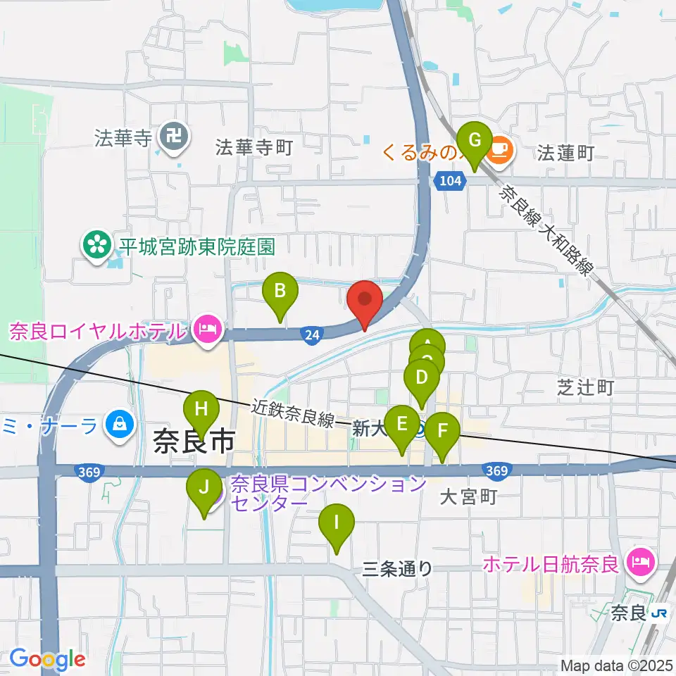 奈良ネバーランド周辺のコンビニエンスストア一覧地図
