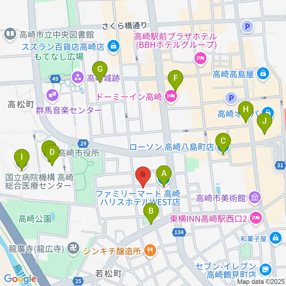 高崎TRUST55周辺のコンビニエンスストア一覧地図