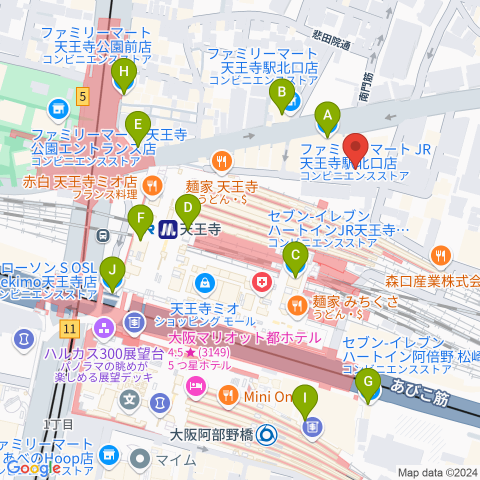 ワンリバーギター＆ボーカルスクール周辺のコンビニエンスストア一覧地図